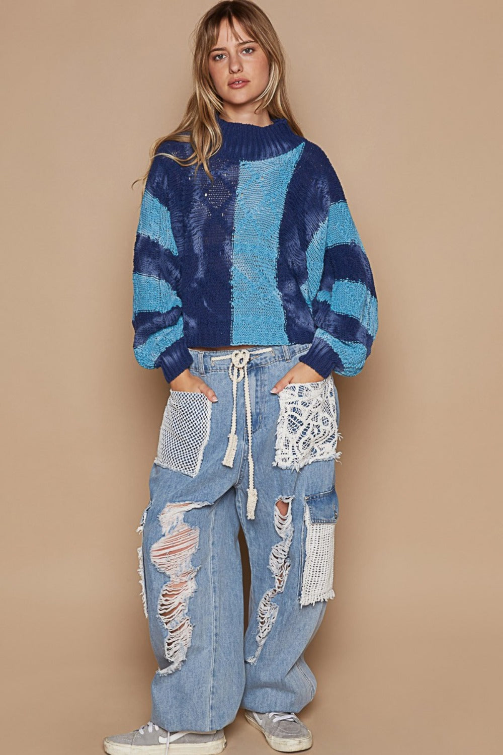Turquoise Color Block Sweater