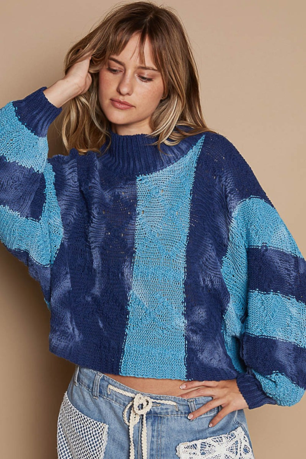 Turquoise Color Block Sweater