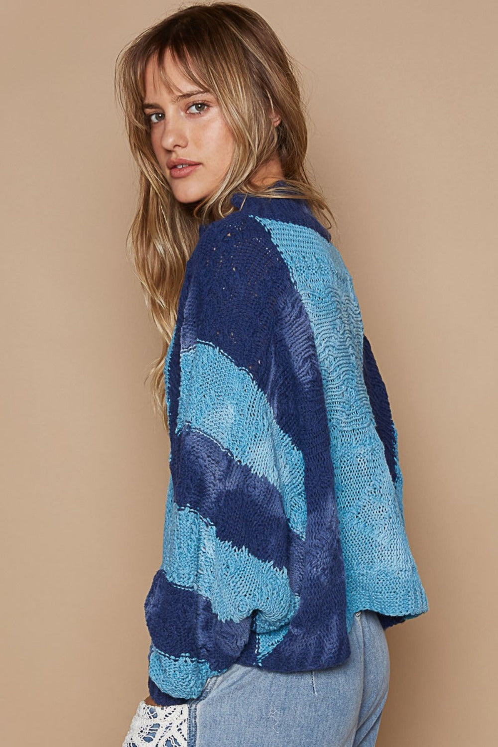 Turquoise Color Block Sweater