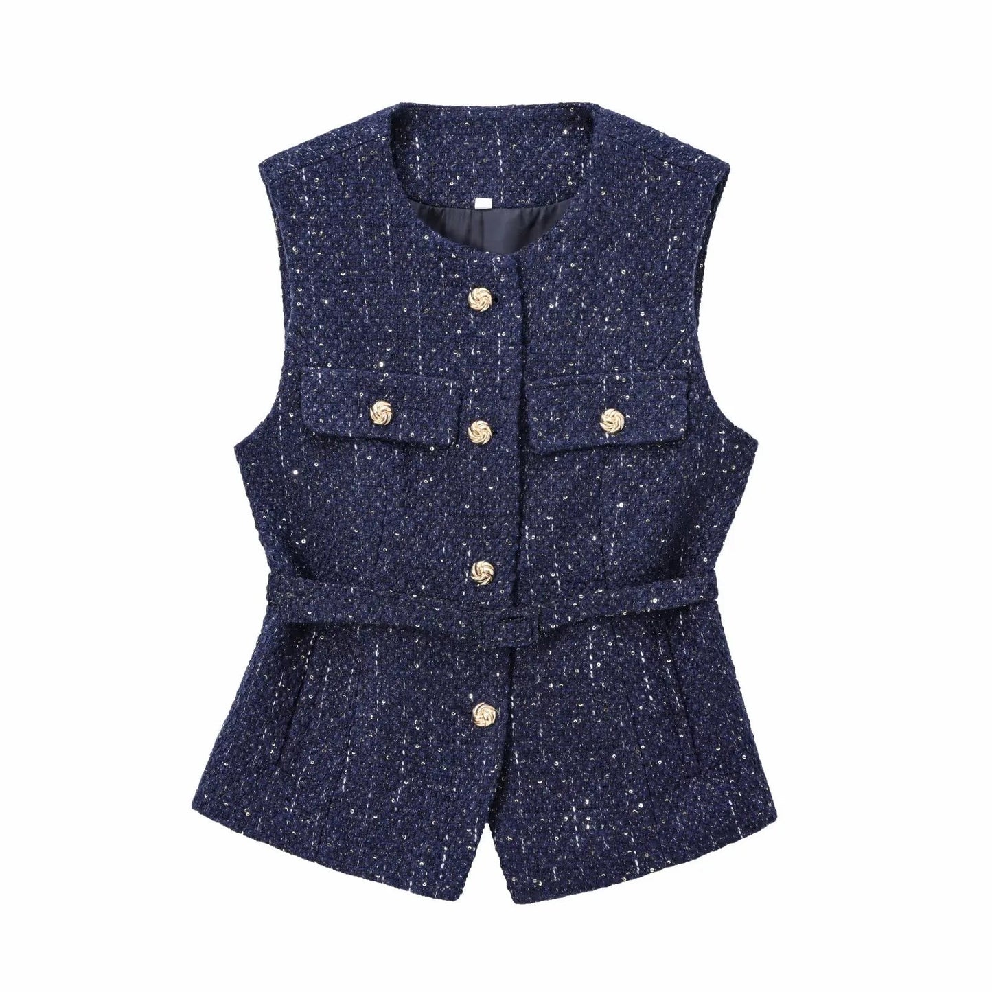 Dark Navy Tweed Vest Top