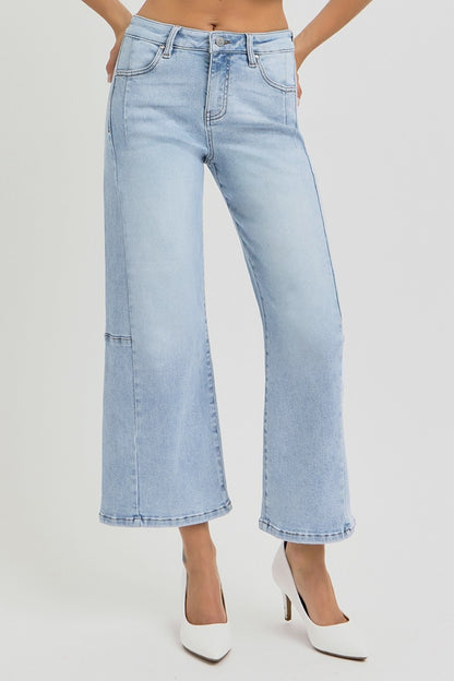 Full Size High Rise Seamed Detail Wide Leg Crop Jeans