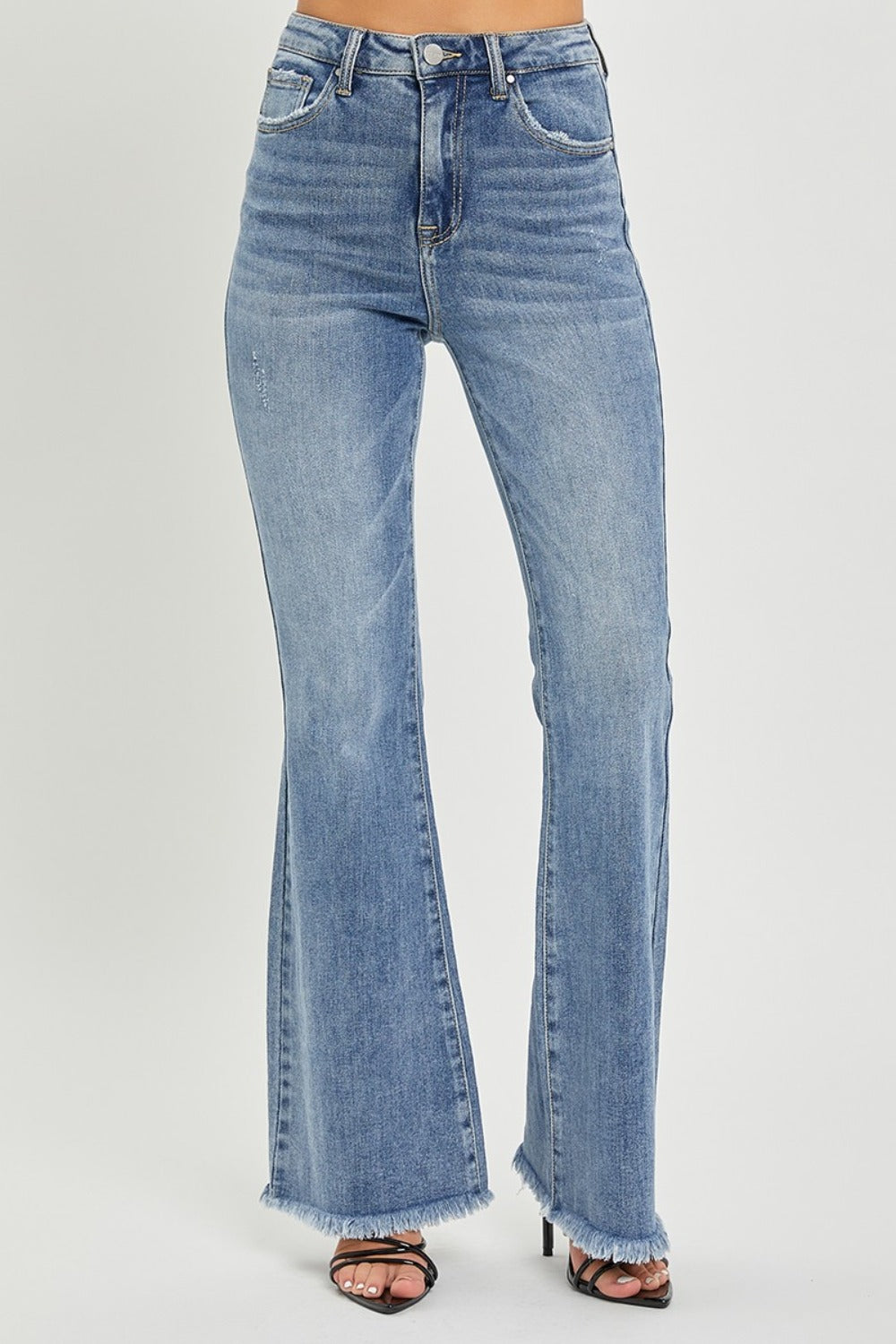 Full Size High Waist Raw Hem Flare Jeans