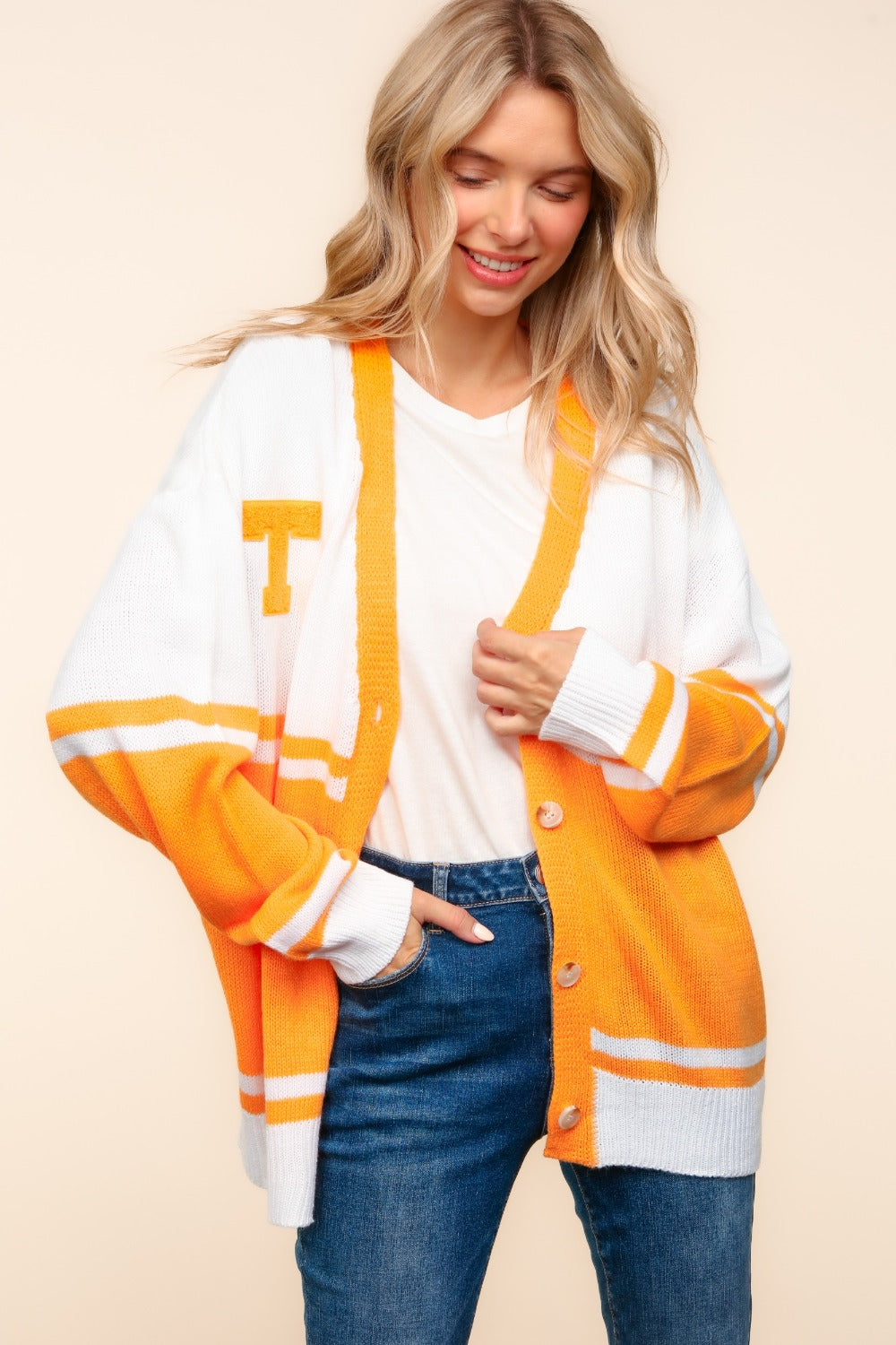 T Letter Patch Cardigan