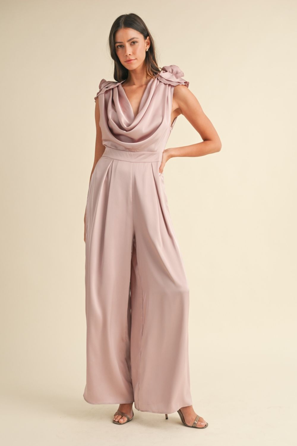 Rose Deep Cowl Neck Jumpsuit