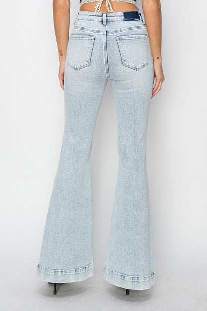 Full Size High Rise Front Patch Pocket Flare Jeans