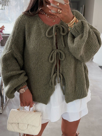 Tied Long Sleeve Dropped Shoulder Cardigan