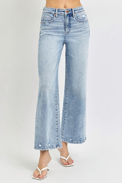 Full Size Tummy Control High Rise Crop Wide Leg Jeans