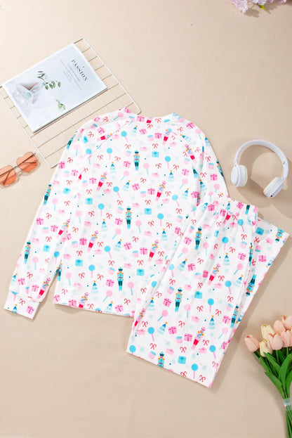 Round Neck Long Sleeve Top and Pants Lounge Set