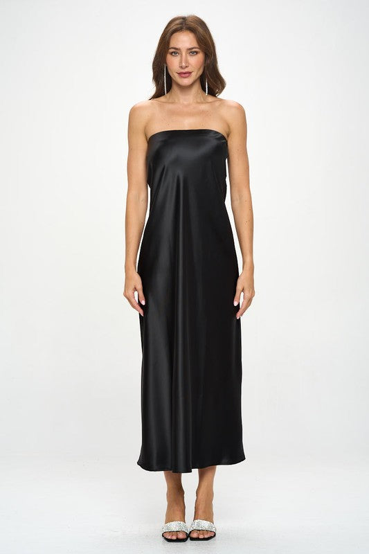 Silky Satin Tube Draped Dress.