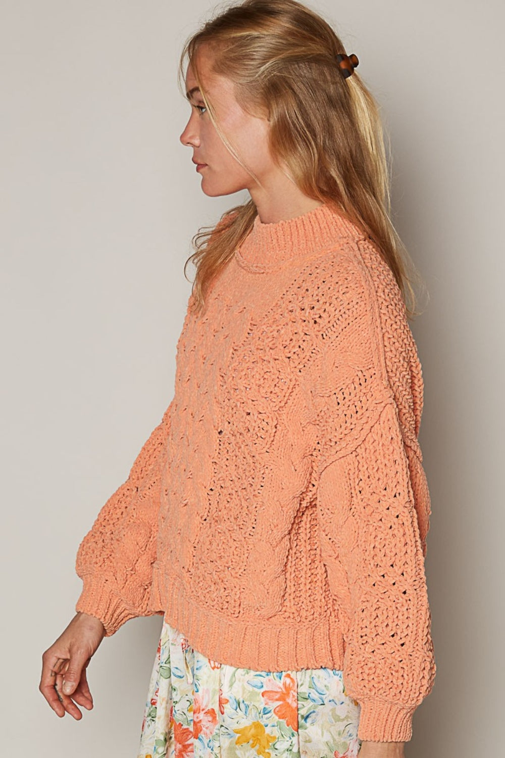 Melon Cable Knit Sweater