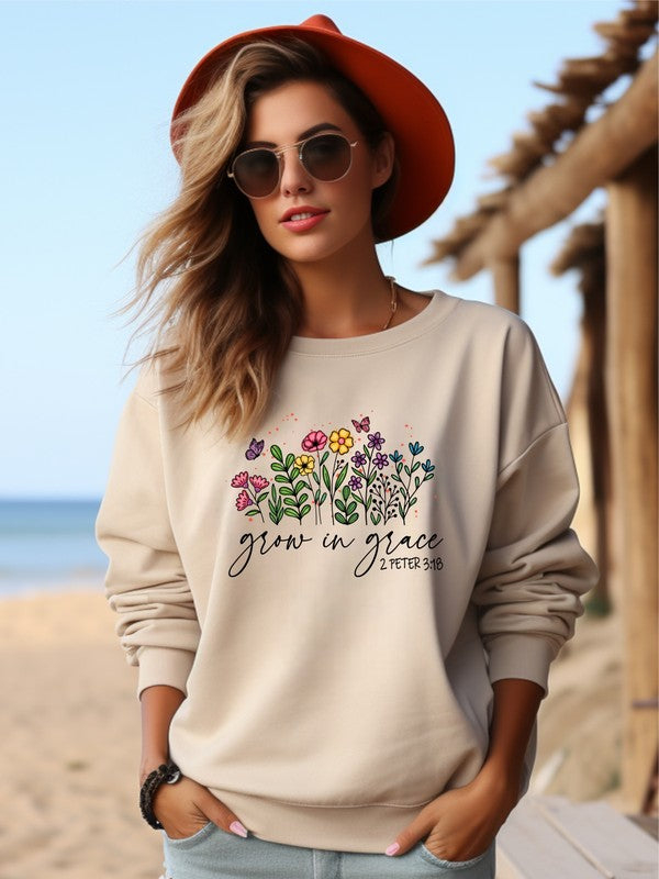 Grow in Grace Flower Crewneck Sweatshirt