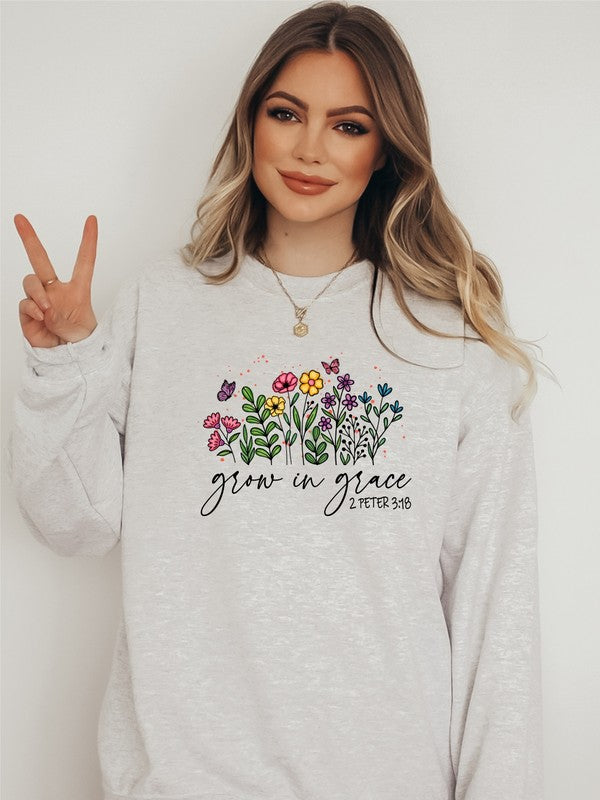 Grow in Grace Flower Crewneck Sweatshirt