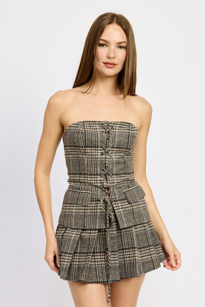 Pleated Plaid Mini Skirt