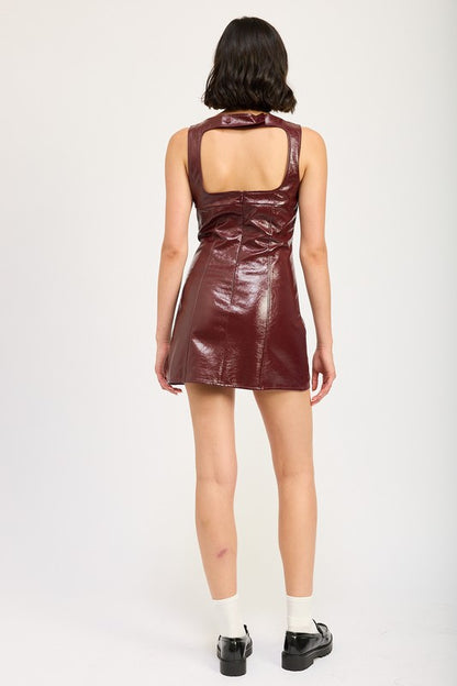 Amber Faux Leather Open Back Dress