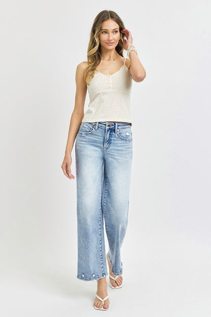 Full Size Tummy Control High Rise Crop Wide Leg Jeans