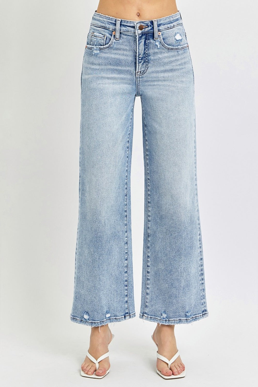 Full Size Tummy Control High Rise Crop Wide Leg Jeans