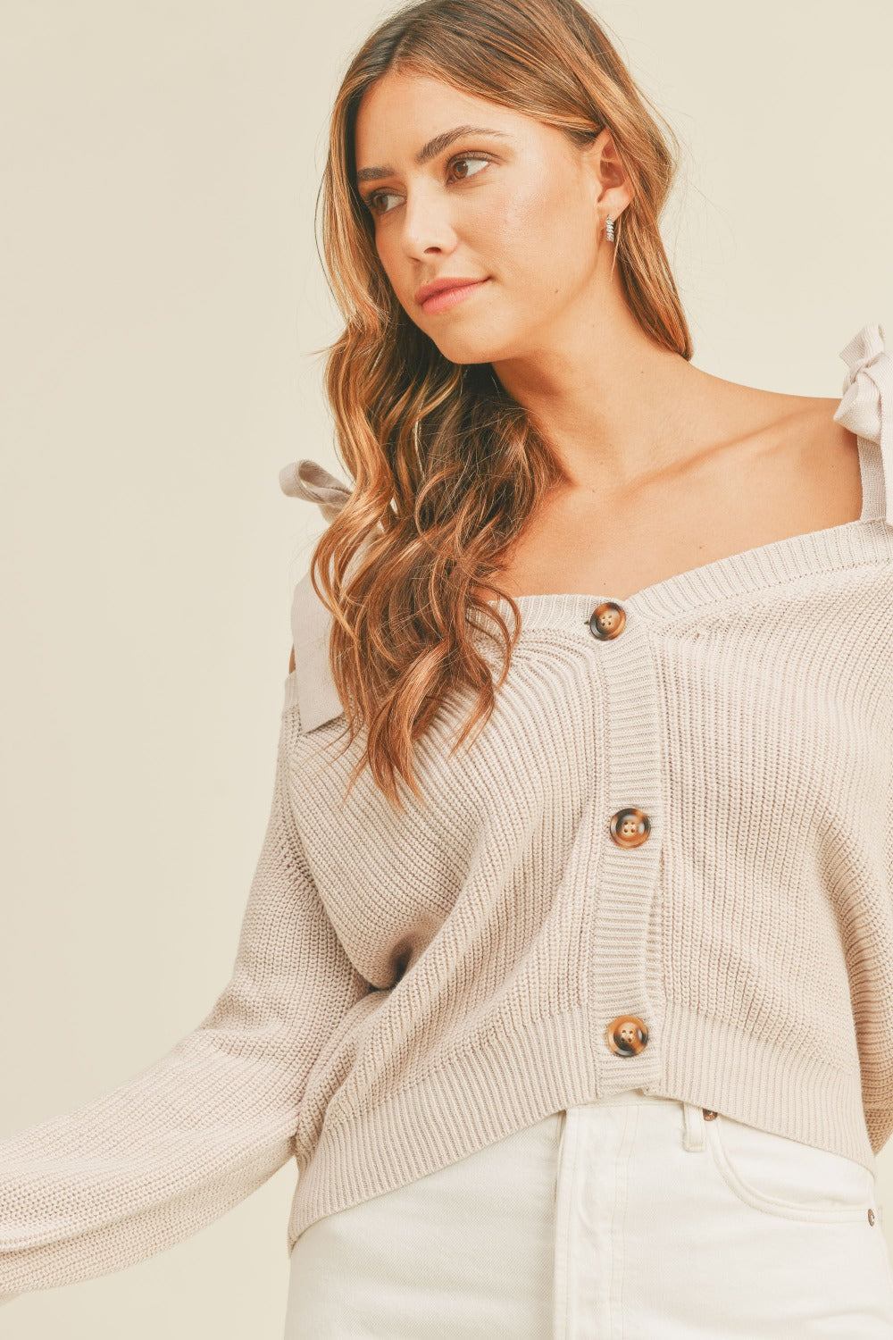 Sands Self Tie Strap Button Down Sweater