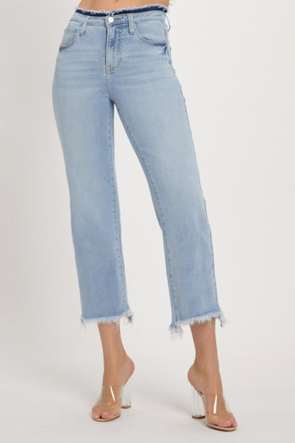 Full Size High Rise Raw Edge Crop Jeans