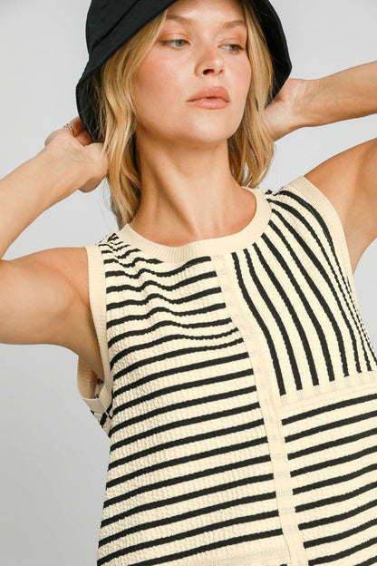 Round Neck Texture Striped Tank