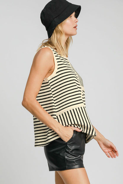 Round Neck Texture Striped Tank