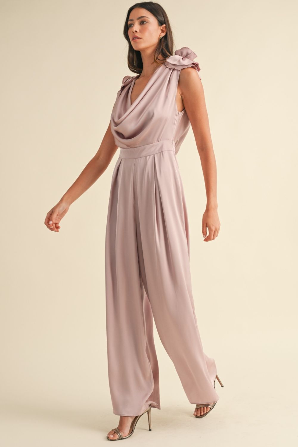 Rose Deep Cowl Neck Jumpsuit