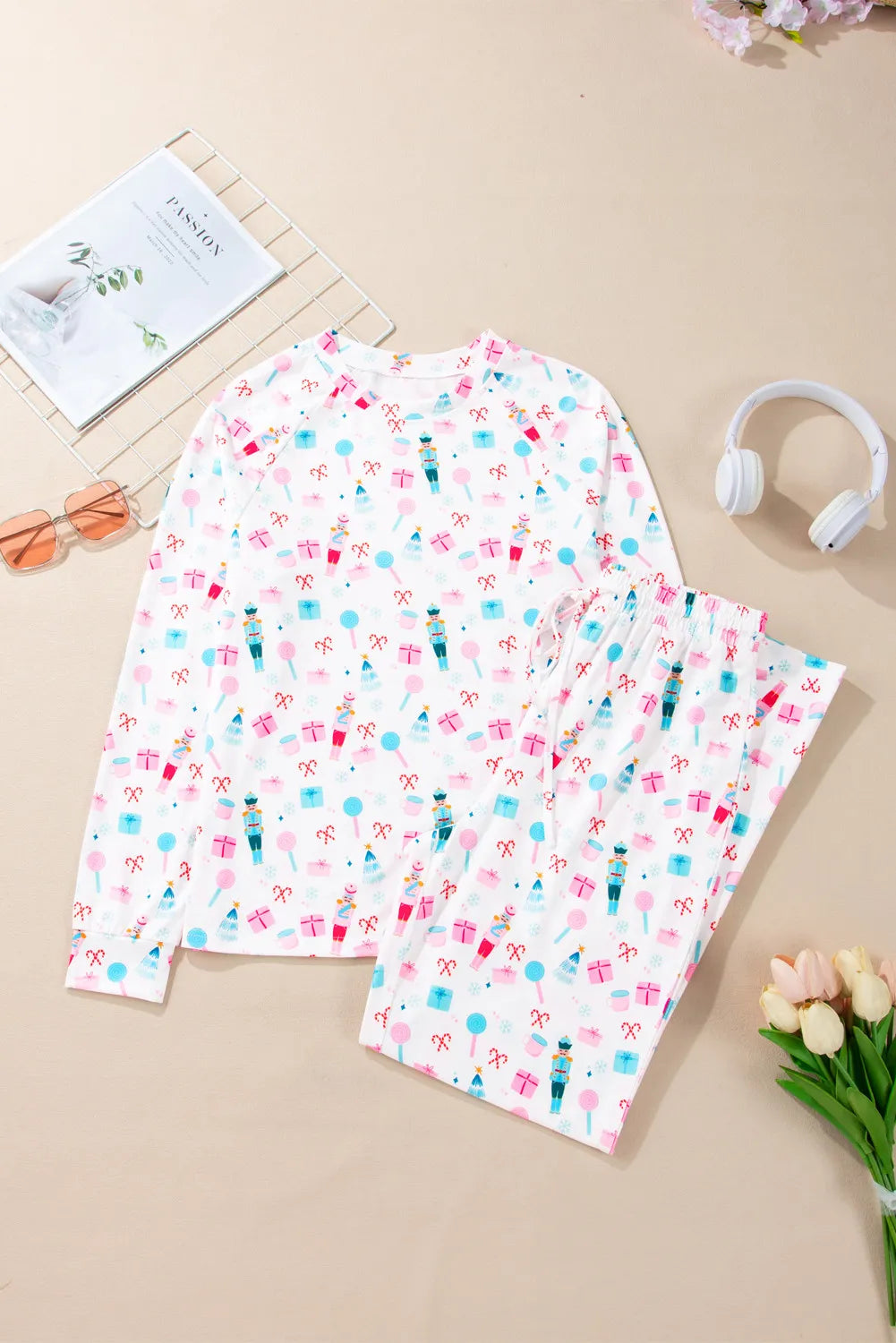 Round Neck Long Sleeve Top and Pants Lounge Set
