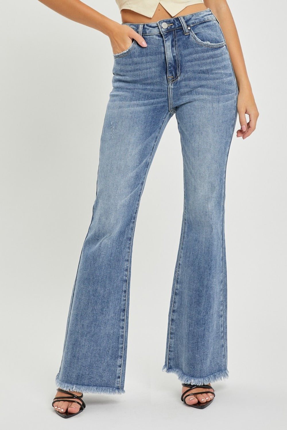 Full Size High Waist Raw Hem Flare Jeans