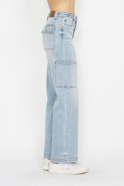 Full Size High Waist Straight Cargo Jeans