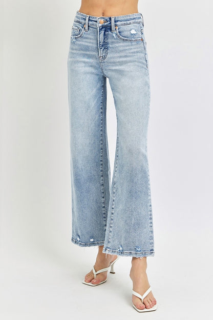 Full Size Tummy Control High Rise Crop Wide Leg Jeans