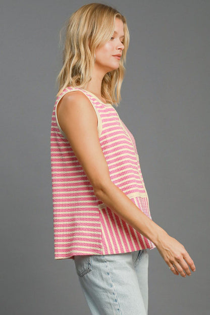 Round Neck Texture Striped Tank