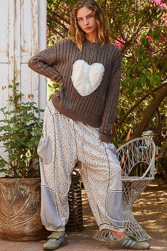 Cable-Knit Peace Patch Dropped Shoulder Sweater