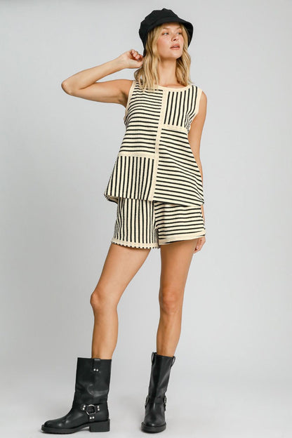 Round Neck Texture Striped Tank