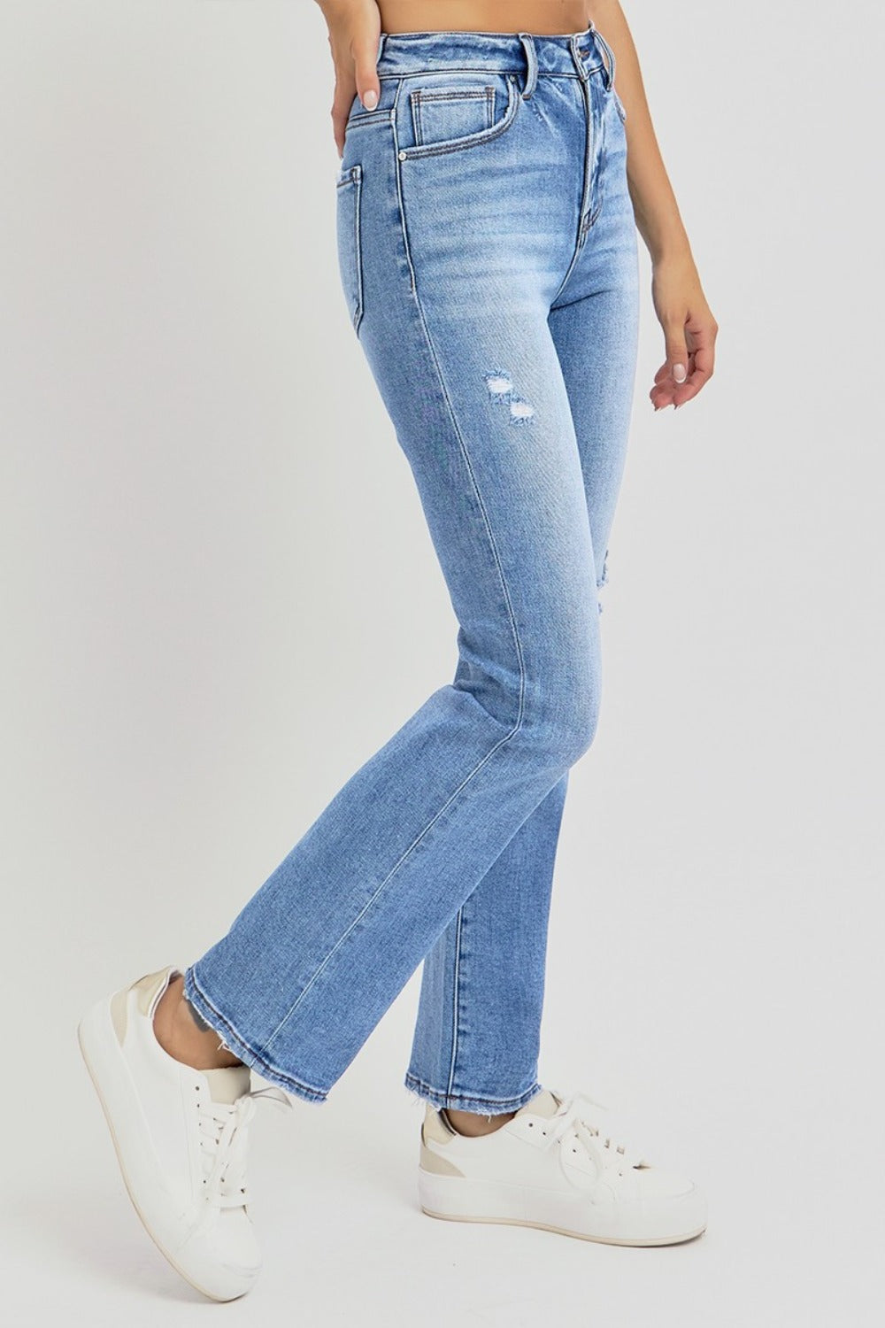 Distressed High-Rise Ankle Straight Jeans