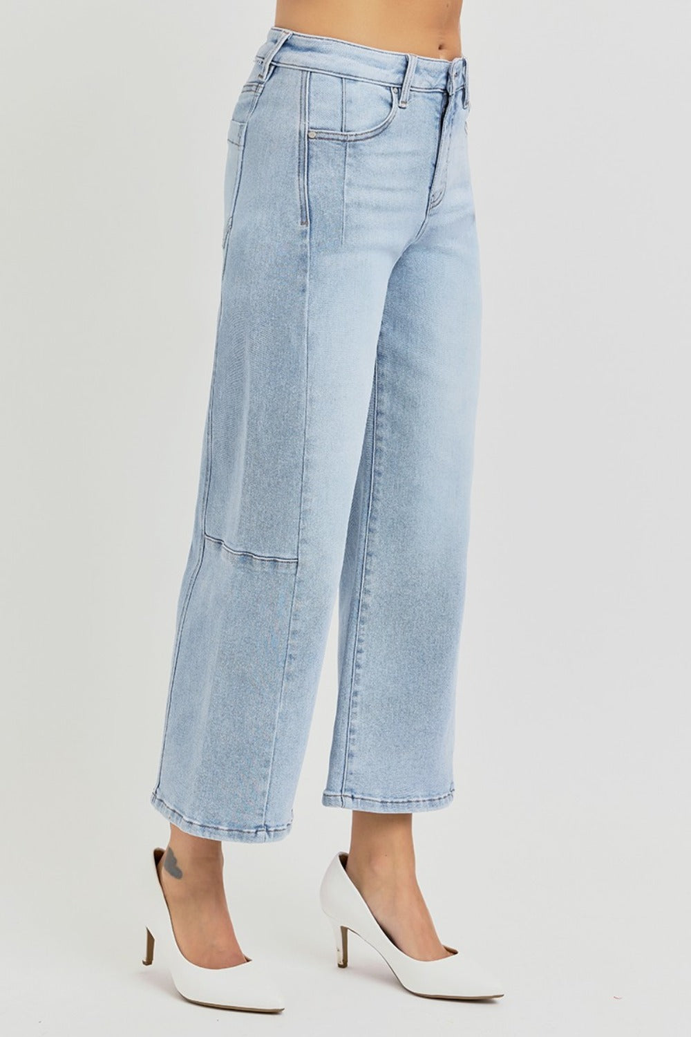 Full Size High Rise Seamed Detail Wide Leg Crop Jeans