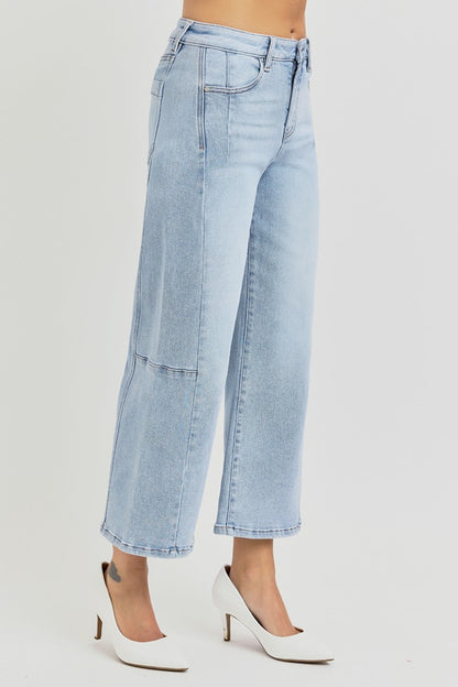 Full Size High Rise Seamed Detail Wide Leg Crop Jeans