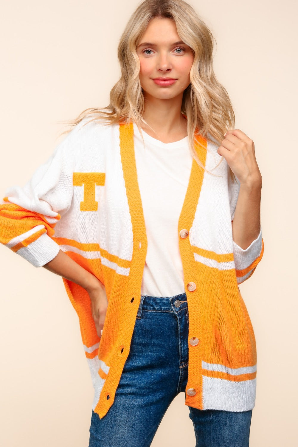 T Letter Patch Cardigan