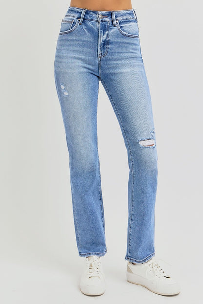 Distressed High-Rise Ankle Straight Jeans