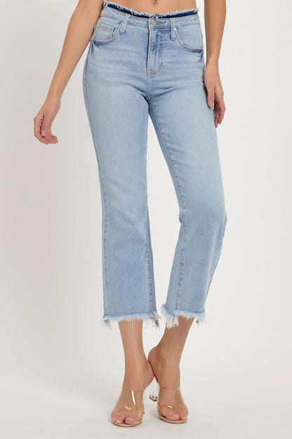 Full Size High Rise Raw Edge Crop Jeans