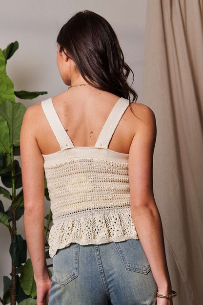 Crochet Wide Strap Peplum Knit Tank