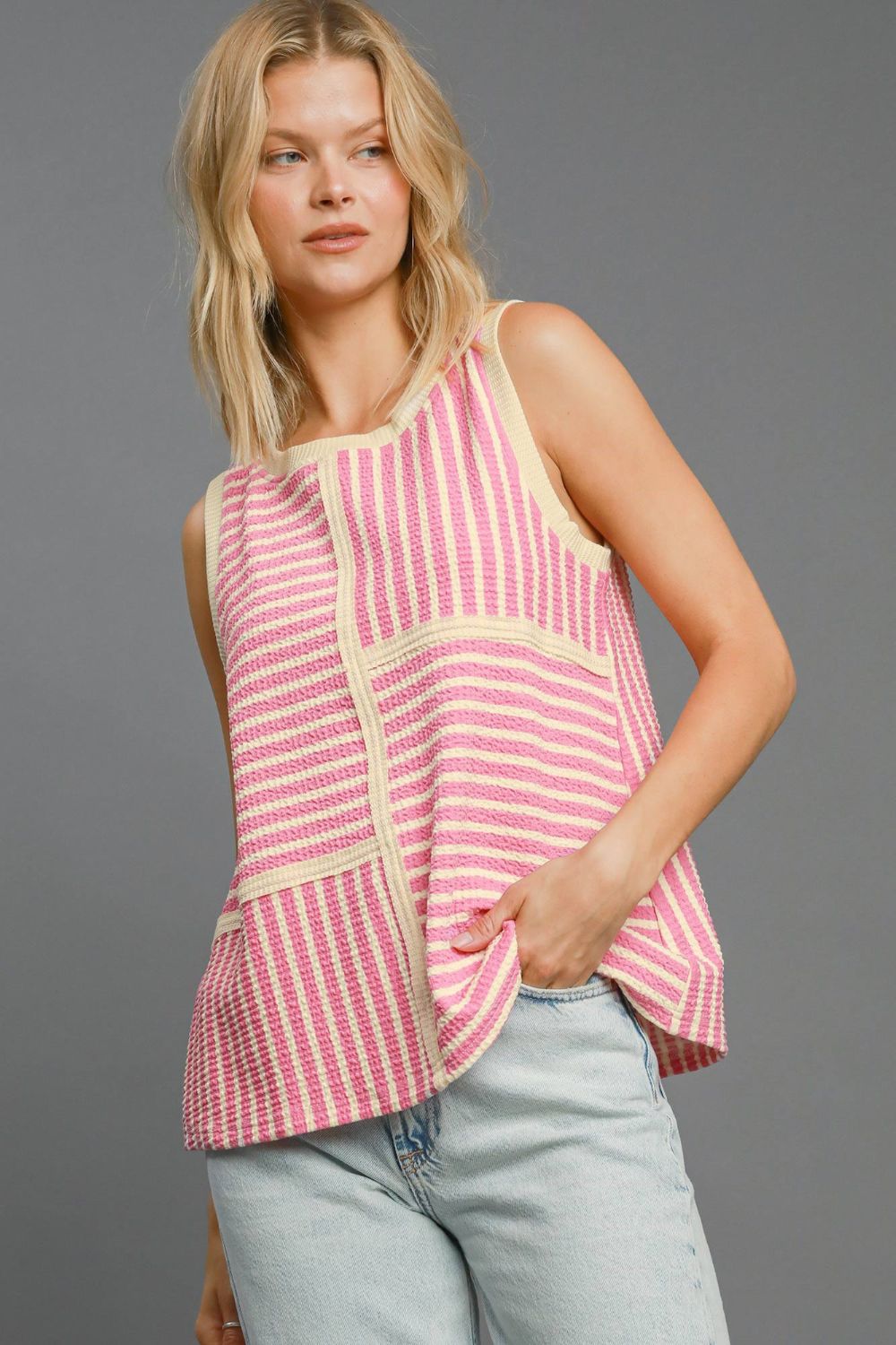 Round Neck Texture Striped Tank