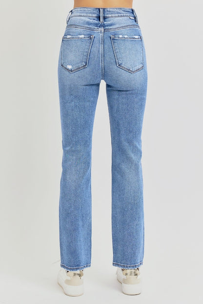 Distressed High-Rise Ankle Straight Jeans