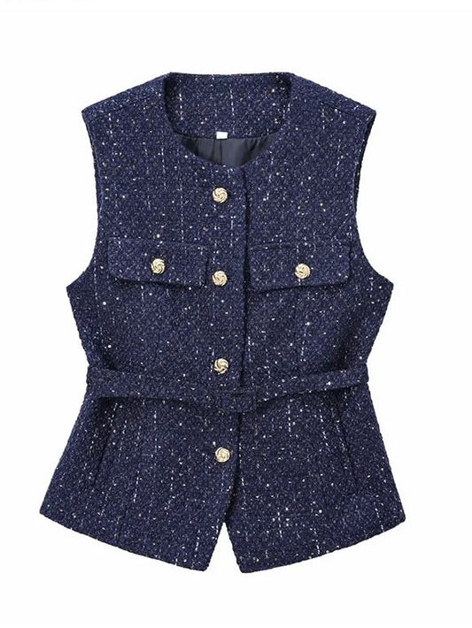 Dark Navy Tweed Vest Top