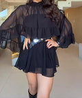 Keyhole Neck Bell Sleeve Top Layered Dress