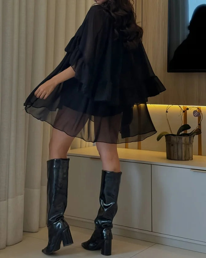 Keyhole Neck Bell Sleeve Top Layered Dress