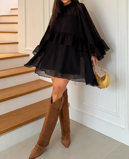 Keyhole Neck Bell Sleeve Top Layered Dress