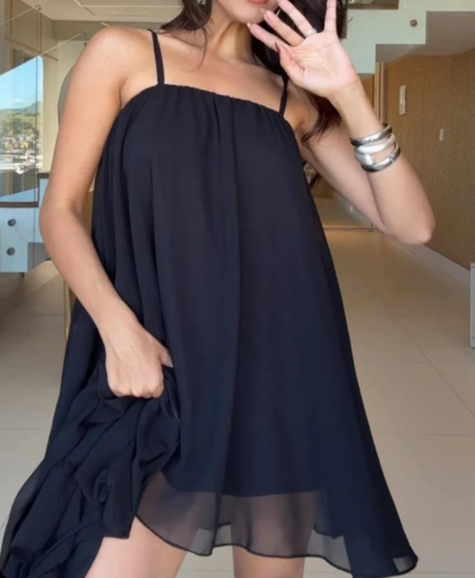 Keyhole Neck Bell Sleeve Top Layered Dress