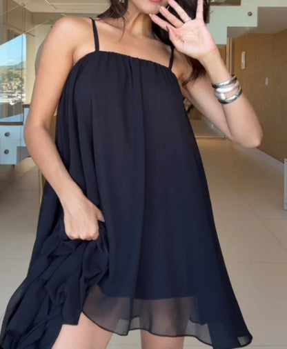 Keyhole Neck Bell Sleeve Top Layered Dress