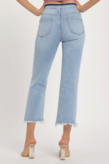 Full Size High Rise Raw Edge Crop Jeans