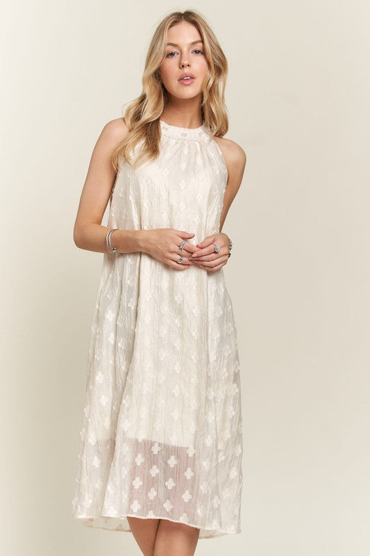 Pearl Detail Grecian Neck Midi Dress