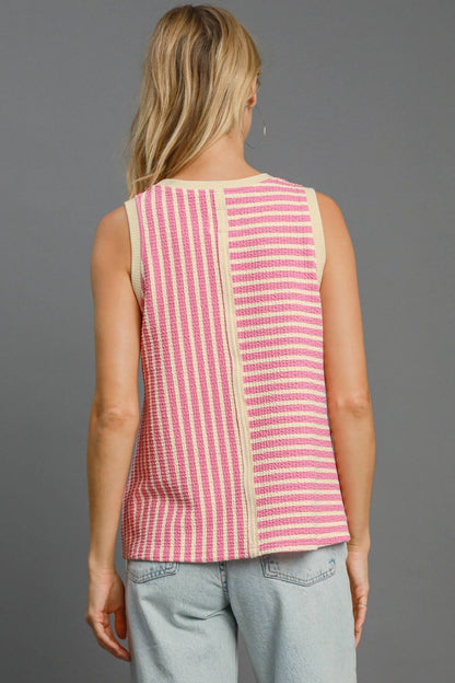 Round Neck Texture Striped Tank